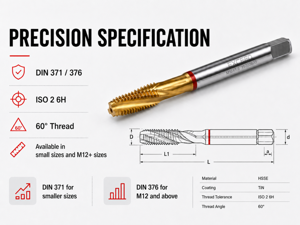 DIN 371 DIN 376 semi-spiral flute tap with ISO 2 6H tolerance