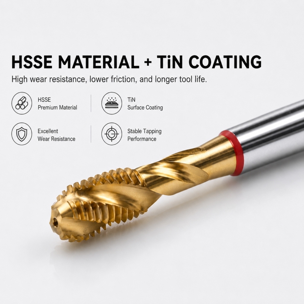 HSSE TiN coated spiral flute machine tap with improved wear resistance