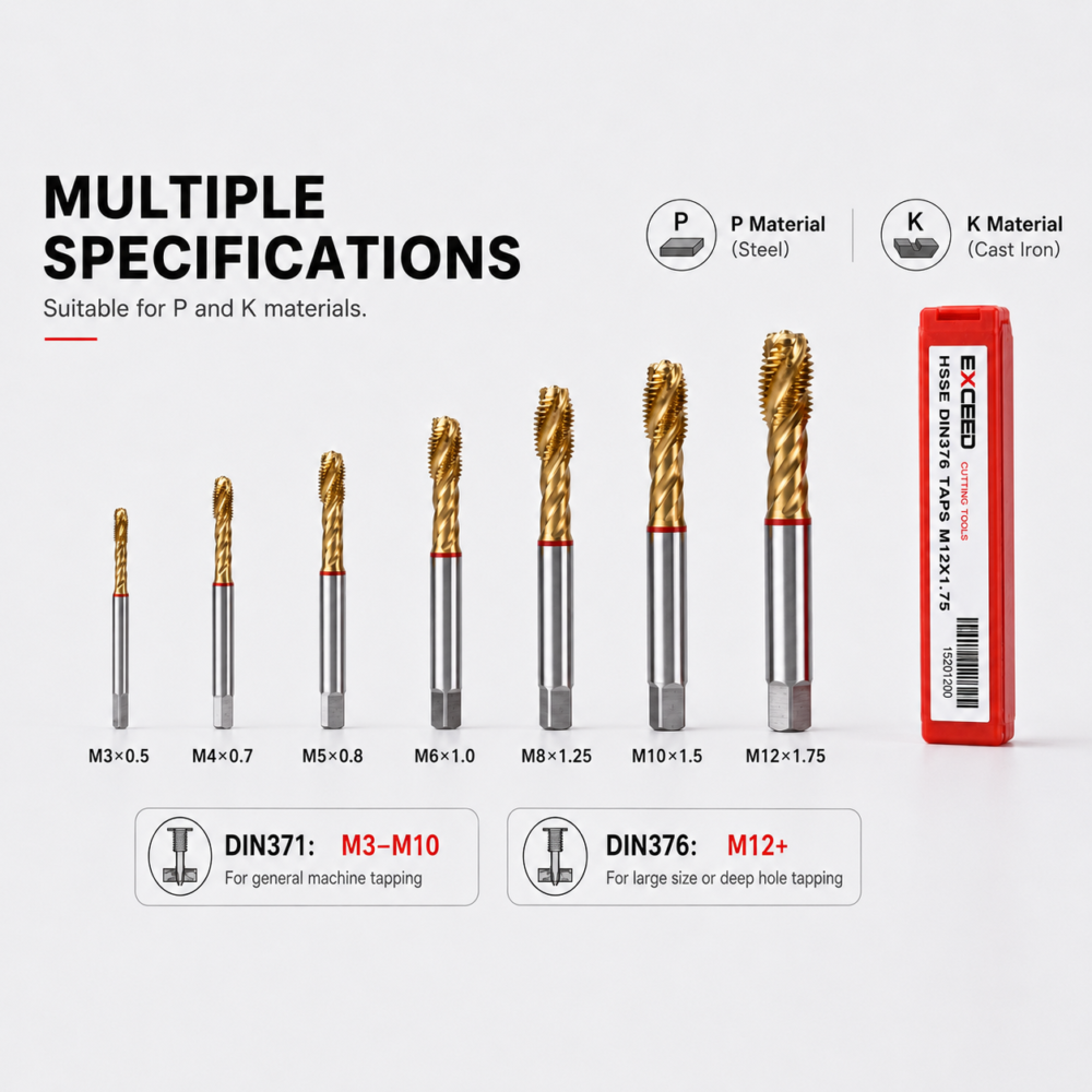 AXSAHI TiN spiral flute machine tap sizes from M3 to M12
