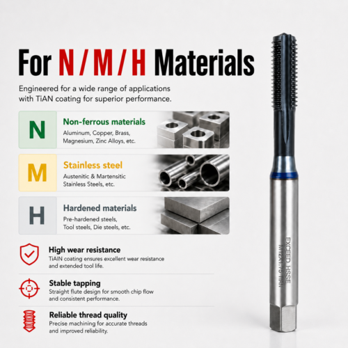 HSSE TiAlN straight flute tap for selected N M and H material applications