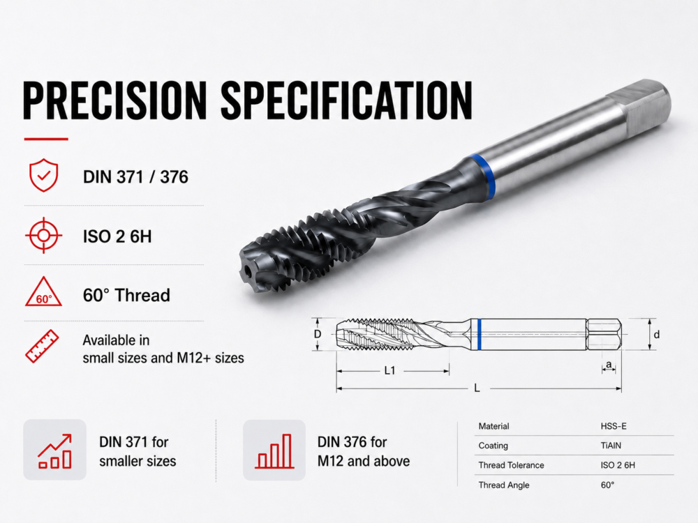 DIN 371 DIN 376 TiAlN spiral flute tap with ISO 2 6H tolerance