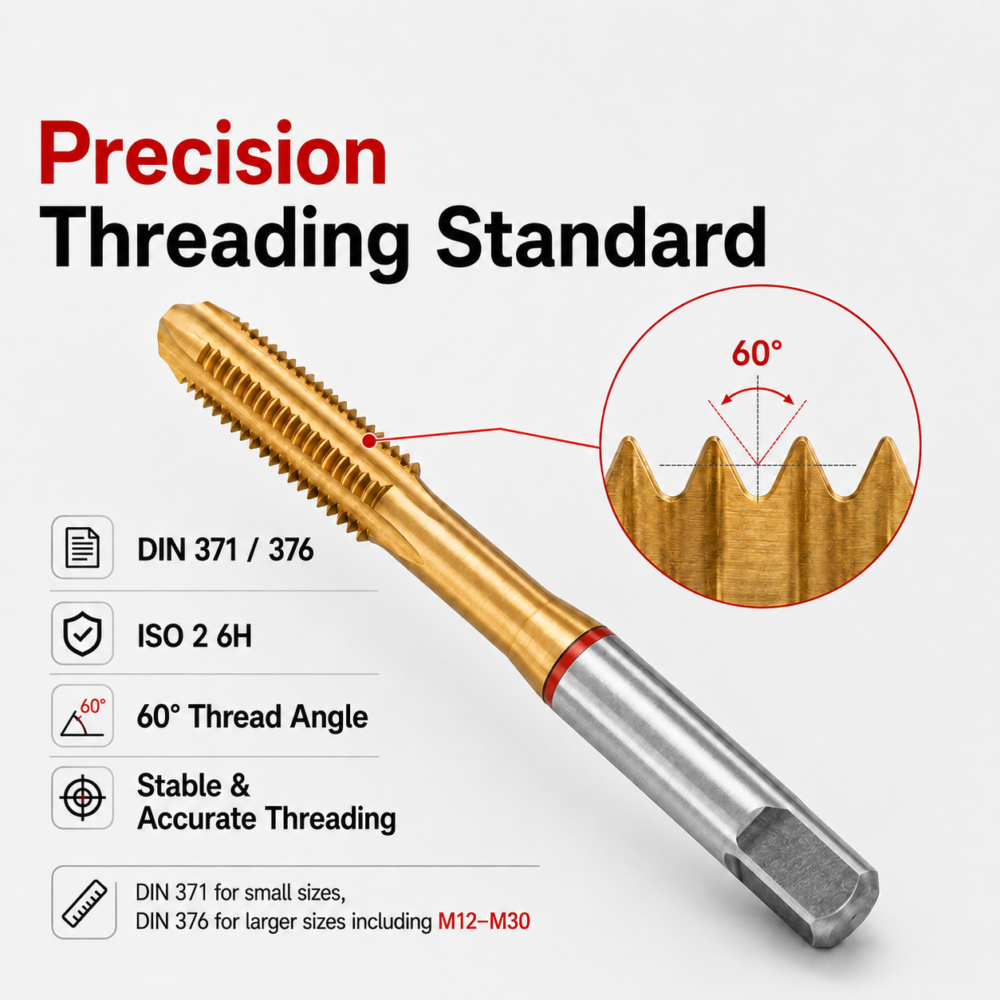 DIN 371 DIN 376 straight flute tap with ISO 2 6H tolerance and 60 degree thread