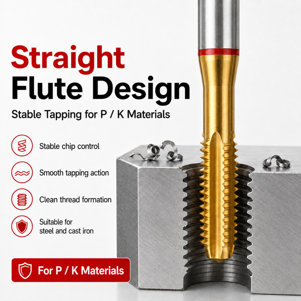 HSSE TiN straight flute tap for selected steel and cast iron applications
