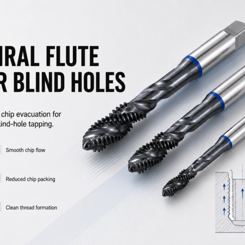 TiAlN spiral flute machine taps with upward chip evacuation for blind holes
