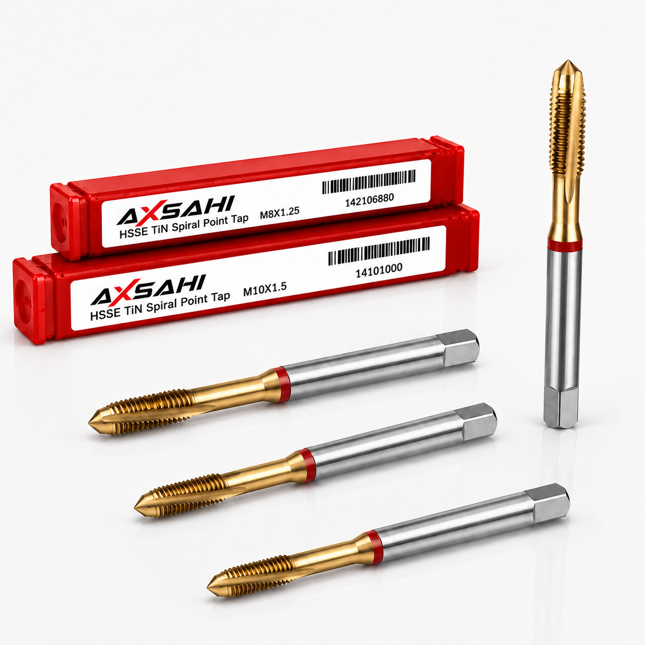 AXSAHI HSSE TiN spiral point machine taps for through holes