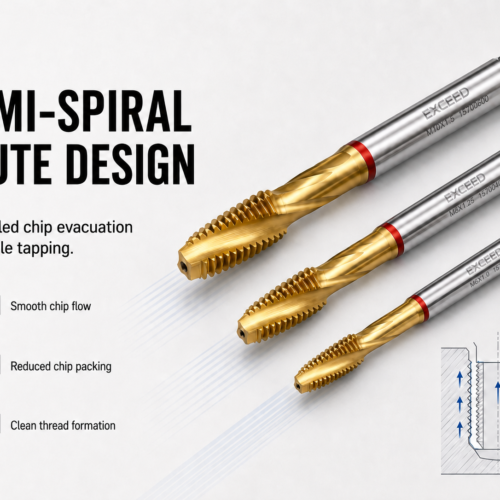 HSSE TiN semi-spiral flute tap with controlled chip evacuation