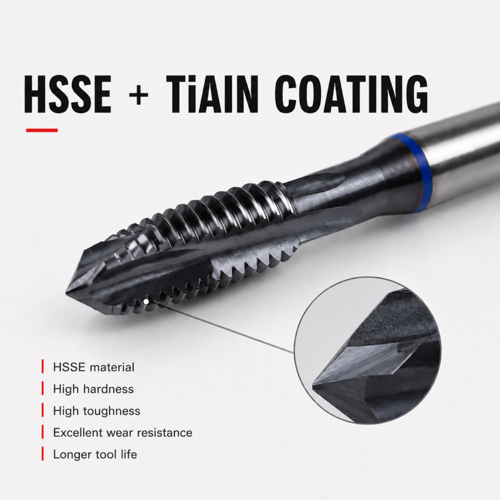 HSSE TiAlN coated spiral point tap with high wear resistance and toughness