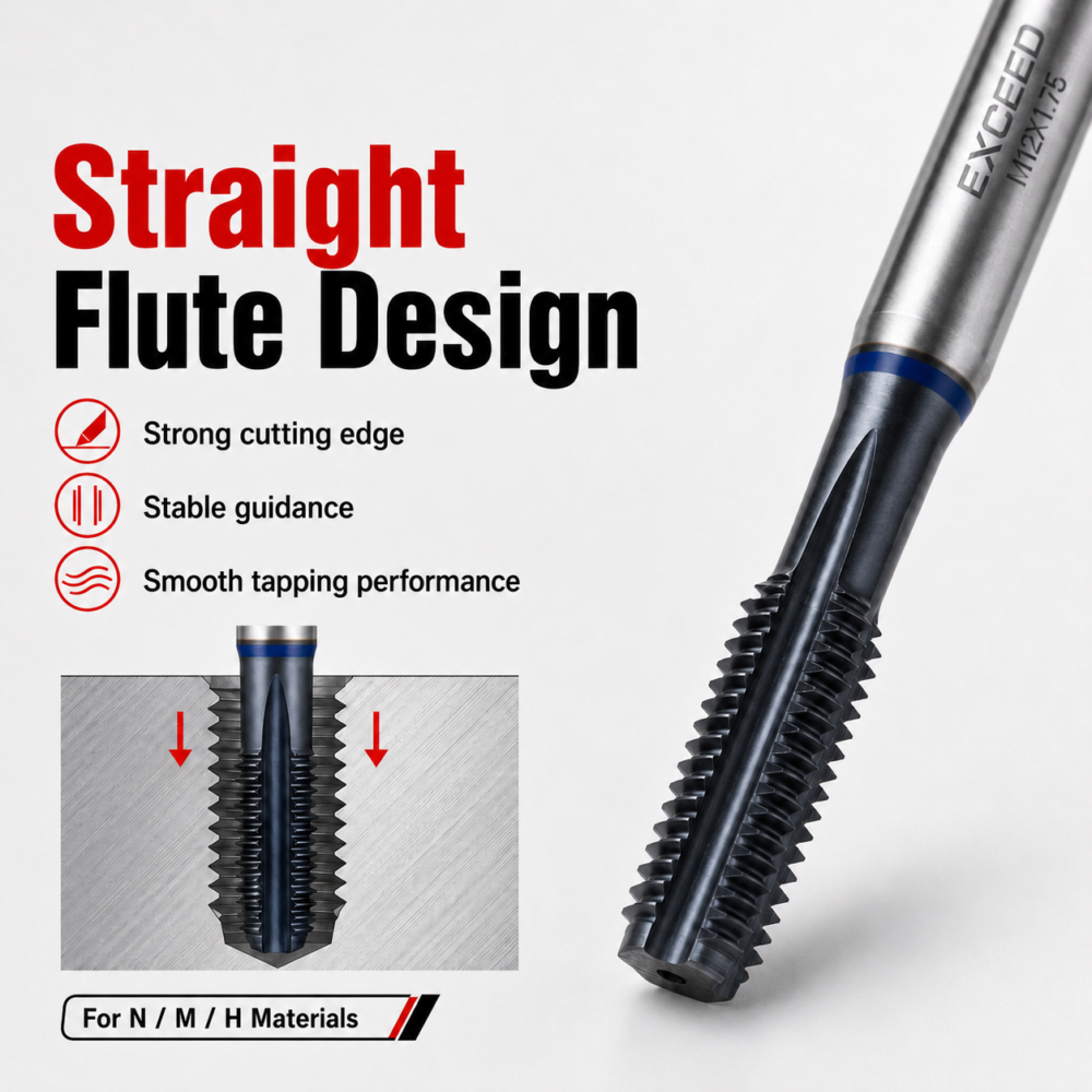 TiAlN straight flute machine tap with strong cutting edge and stable guidance
