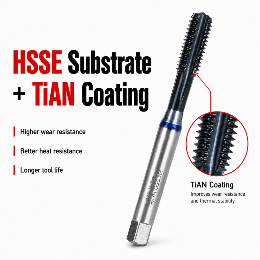 HSSE TiAlN coated straight flute machine tap with improved heat and wear resistance